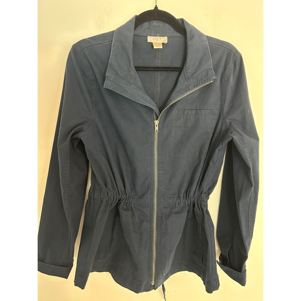 Loft Outlet Womens Navy Blue Utility Barn Jacket Full Zip Cinched Waist Size M